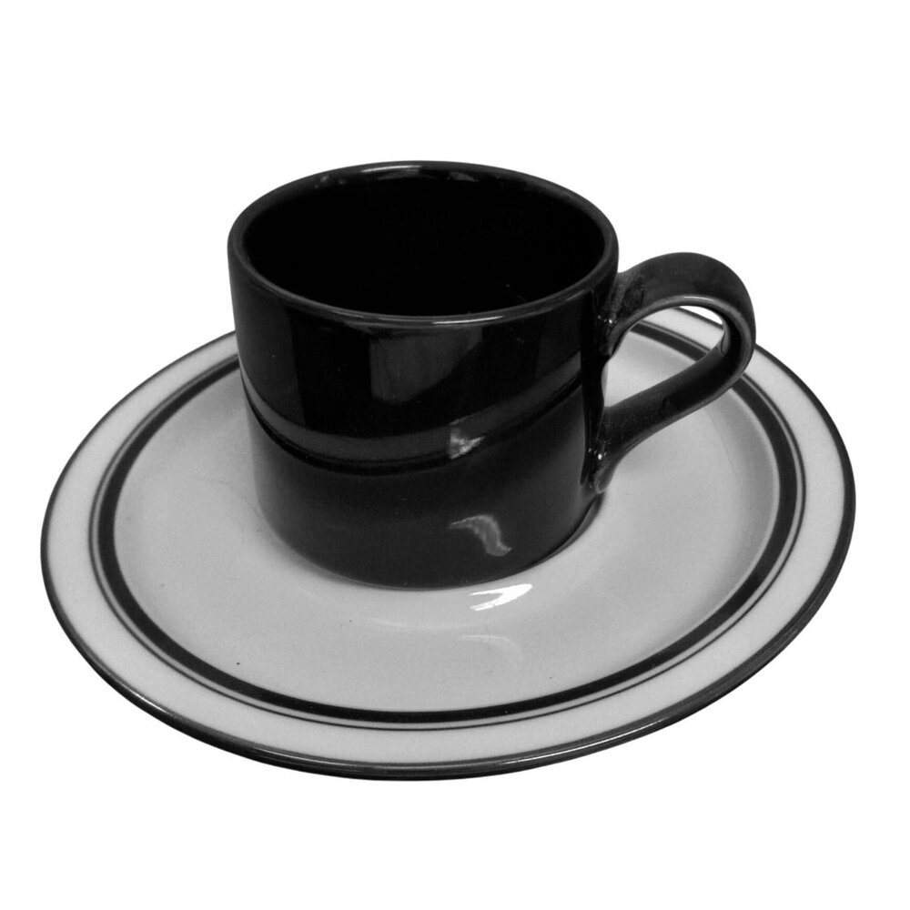 DANSK BISTRO DEMITASSE TEACUP Mug SAUCER Set Cobalt Blue Cream off White Plate